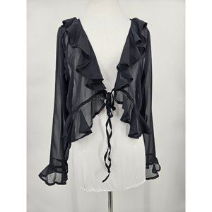 New Kat the Label Winnie Blouse Womens L Black Sheer Tie Front Top